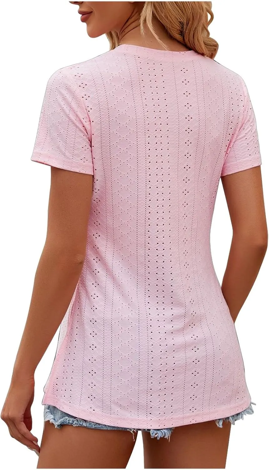 Women's Oversized T Shirts Crew Neck Short Sleeve Tops Casual Basic Tee Loose Fit Tunic Blouse with Side Split Slit