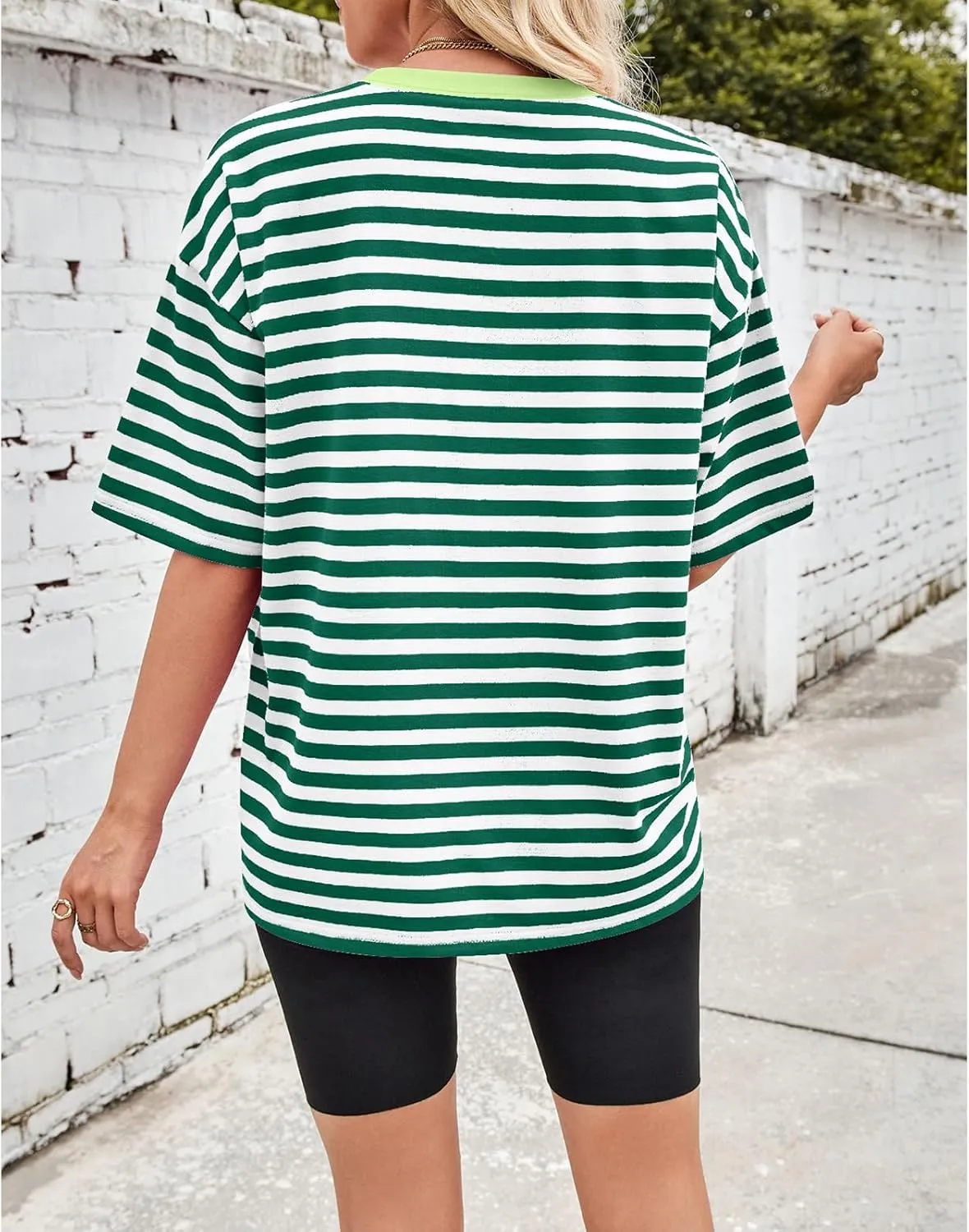 Womens Oversized T Shirts Striped Short Sleeve T-Shirts Crew Neck Basic Color Block Tee Tops 2025 Y2K Tee Tops