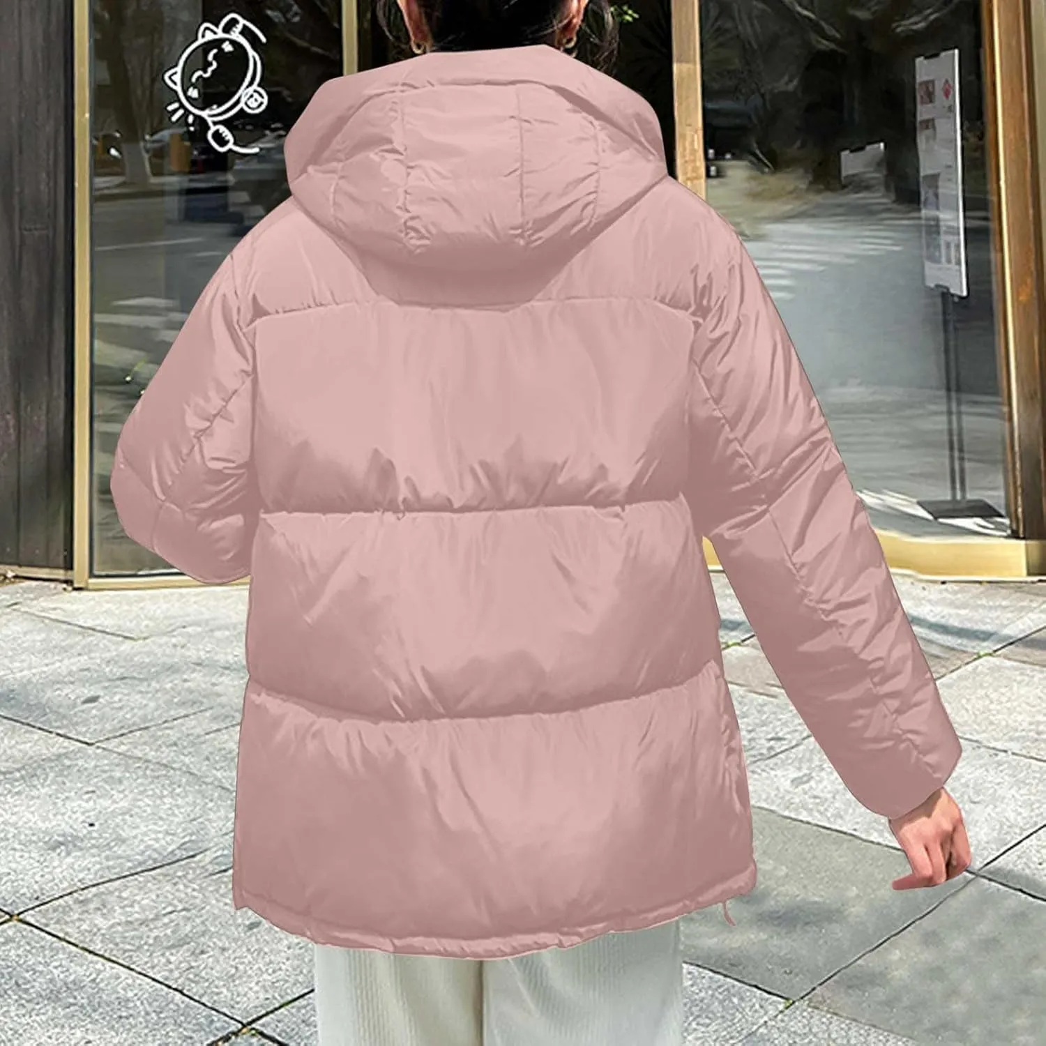 Womens Oversized Thick Down Jacket Long Sleeve Solid Color Hooded Outerwear 2024 Winter Fashion Warm Puffer Coat