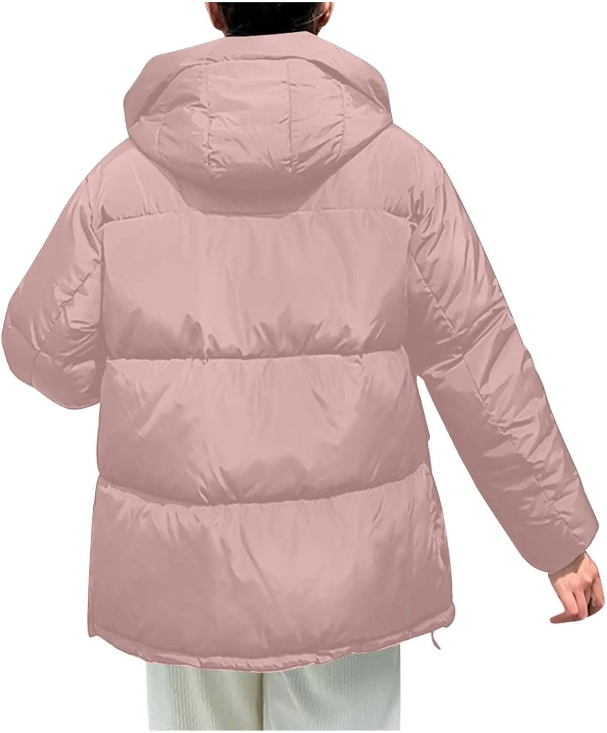 Womens Oversized Thick Down Jacket Long Sleeve Solid Color Hooded Outerwear 2024 Winter Fashion Warm Puffer Coat
