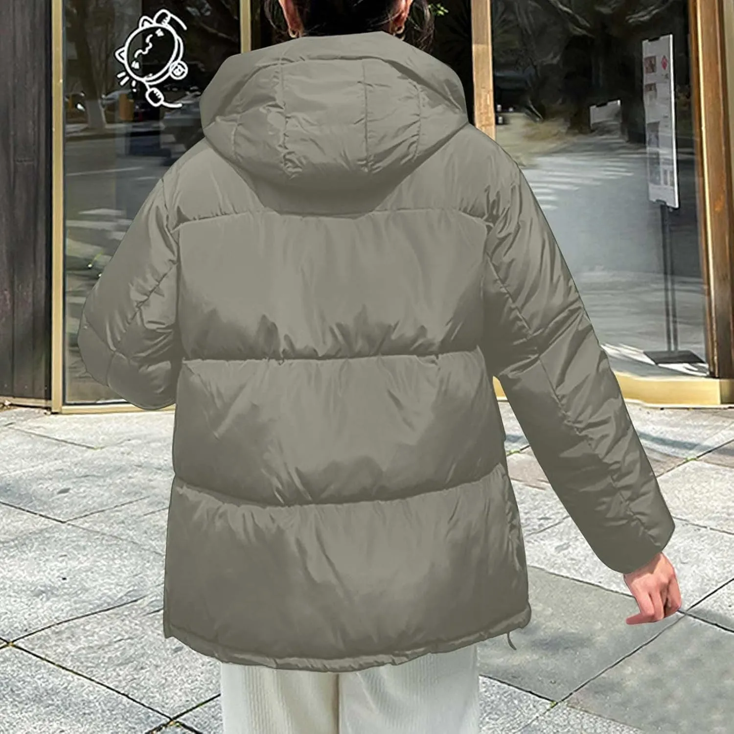 Womens Oversized Thick Down Jacket Long Sleeve Solid Color Hooded Outerwear 2024 Winter Fashion Warm Puffer Coat