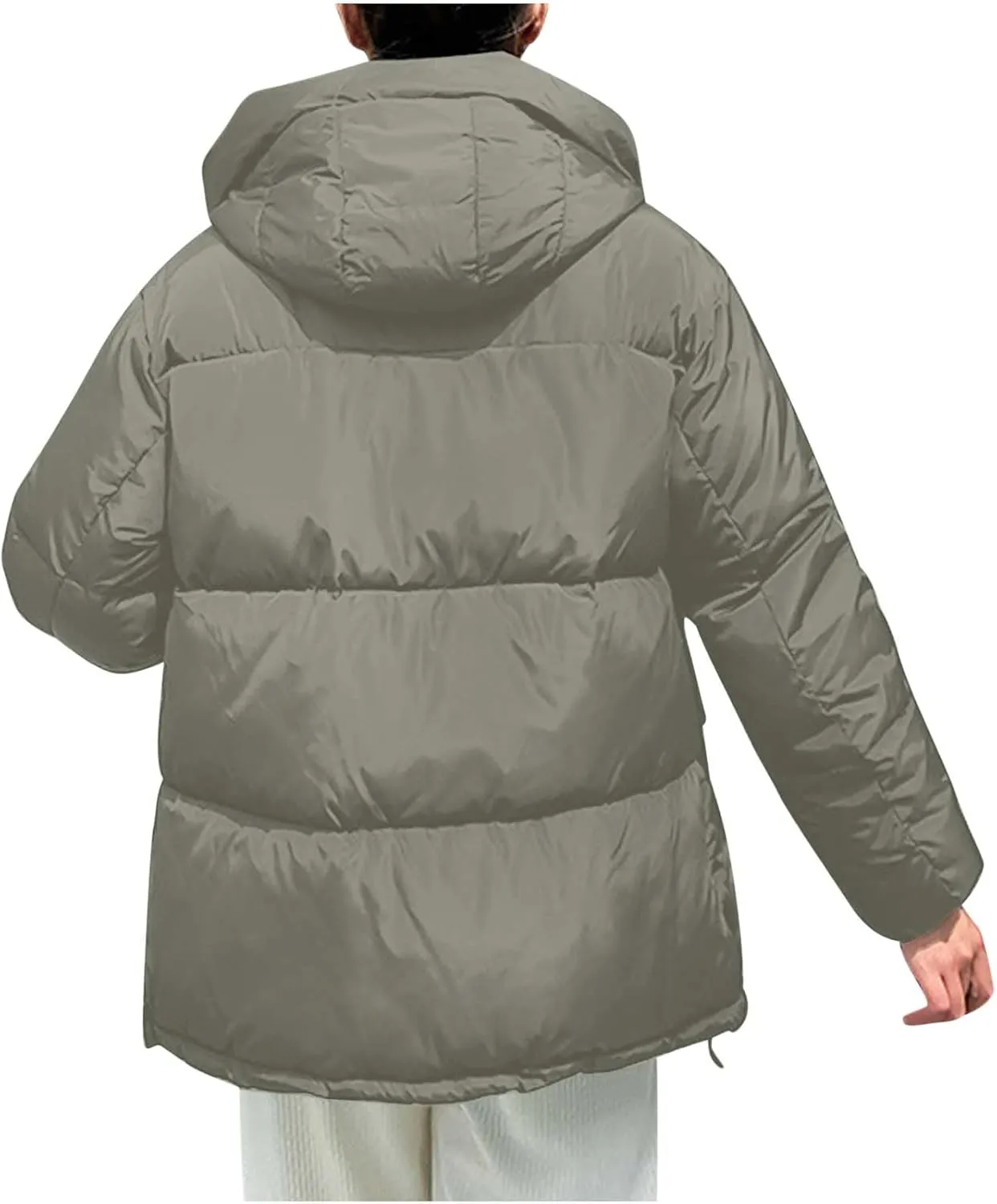 Womens Oversized Thick Down Jacket Long Sleeve Solid Color Hooded Outerwear 2024 Winter Fashion Warm Puffer Coat