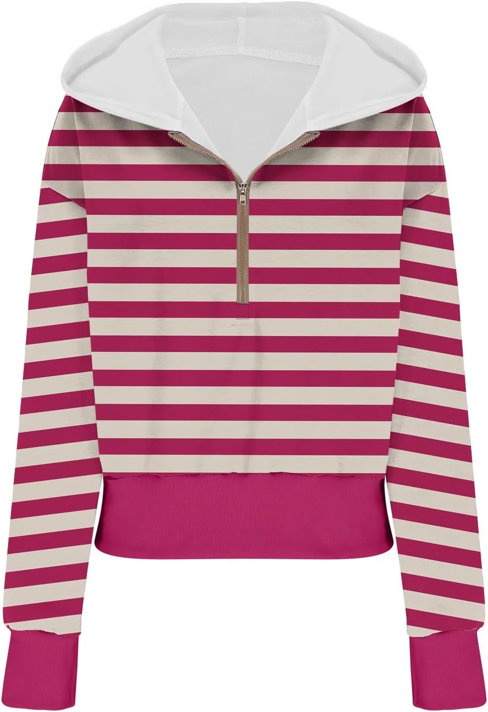 Women's Overszied Striped Sweatshirts Long Sleeve Half Zip Up Hoodies Winter Comfort Hoodies Y2K Fashion Cropped Clothes