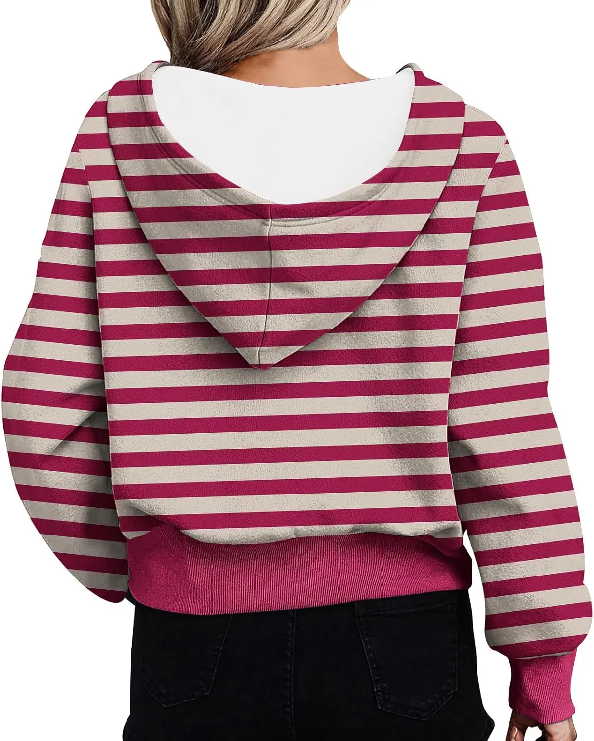 Women's Overszied Striped Sweatshirts Long Sleeve Half Zip Up Hoodies Winter Comfort Hoodies Y2K Fashion Cropped Clothes