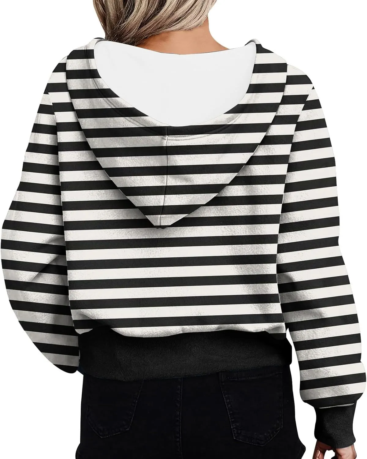 Women's Overszied Striped Sweatshirts Long Sleeve Half Zip Up Hoodies Winter Comfort Hoodies Y2K Fashion Cropped Clothes