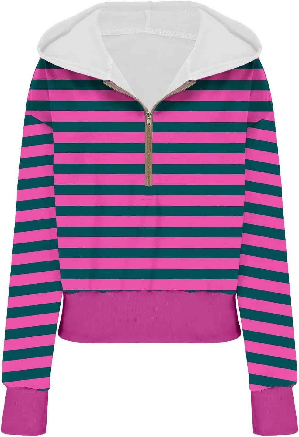 Women's Overszied Striped Sweatshirts Long Sleeve Half Zip Up Hoodies Winter Comfort Hoodies Y2K Fashion Cropped Clothes