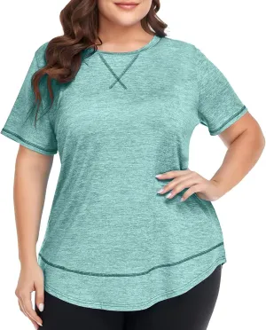 Women's Plus Size Plain Shirts Oversized Casual Summer Tops Crewneck Blouses Comfort Short Sleeve Tunic Tees