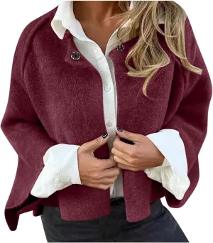 Womens Plus Size Wool Blend Coat Short Open Front Cardigan Winter Wool Trench Coat Oversized Casual Top Outerwear