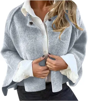 Womens Plus Size Wool Blend Coat Short Open Front Cardigan Winter Wool Trench Coat Oversized Casual Top Outerwear