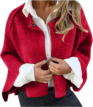 Womens Plus Size Wool Blend Coat Short Open Front Cardigan Winter Wool Trench Coat Oversized Casual Top Outerwear