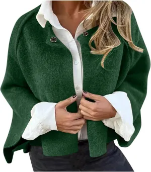 Womens Plus Size Wool Blend Coat Short Open Front Cardigan Winter Wool Trench Coat Oversized Casual Top Outerwear