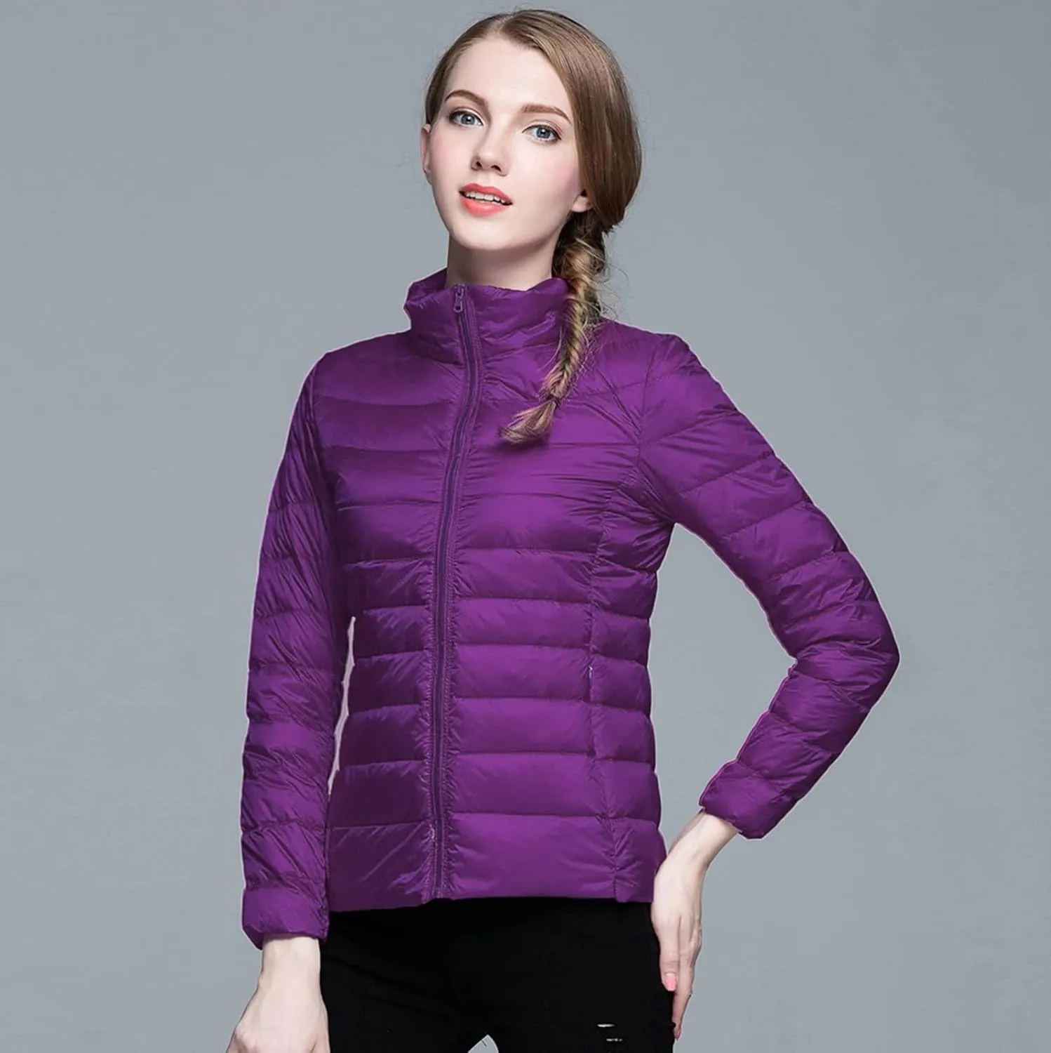 Womens Puffer Coat Light Weight Down Coats Slimming Zip Up Outerwear Warm Jacket Winter 2023 Solid Color Down Jacket