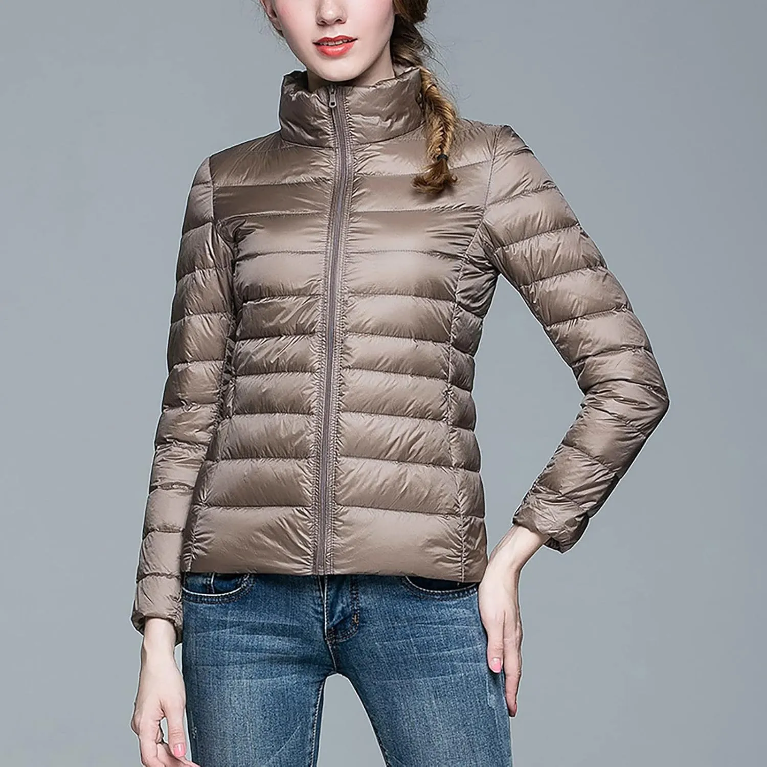 Womens Puffer Coat Light Weight Down Coats Slimming Zip Up Outerwear Warm Jacket Winter 2023 Solid Color Down Jacket