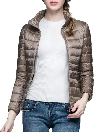 Womens Puffer Coat Light Weight Down Coats Slimming Zip Up Outerwear Warm Jacket Winter 2023 Solid Color Down Jacket