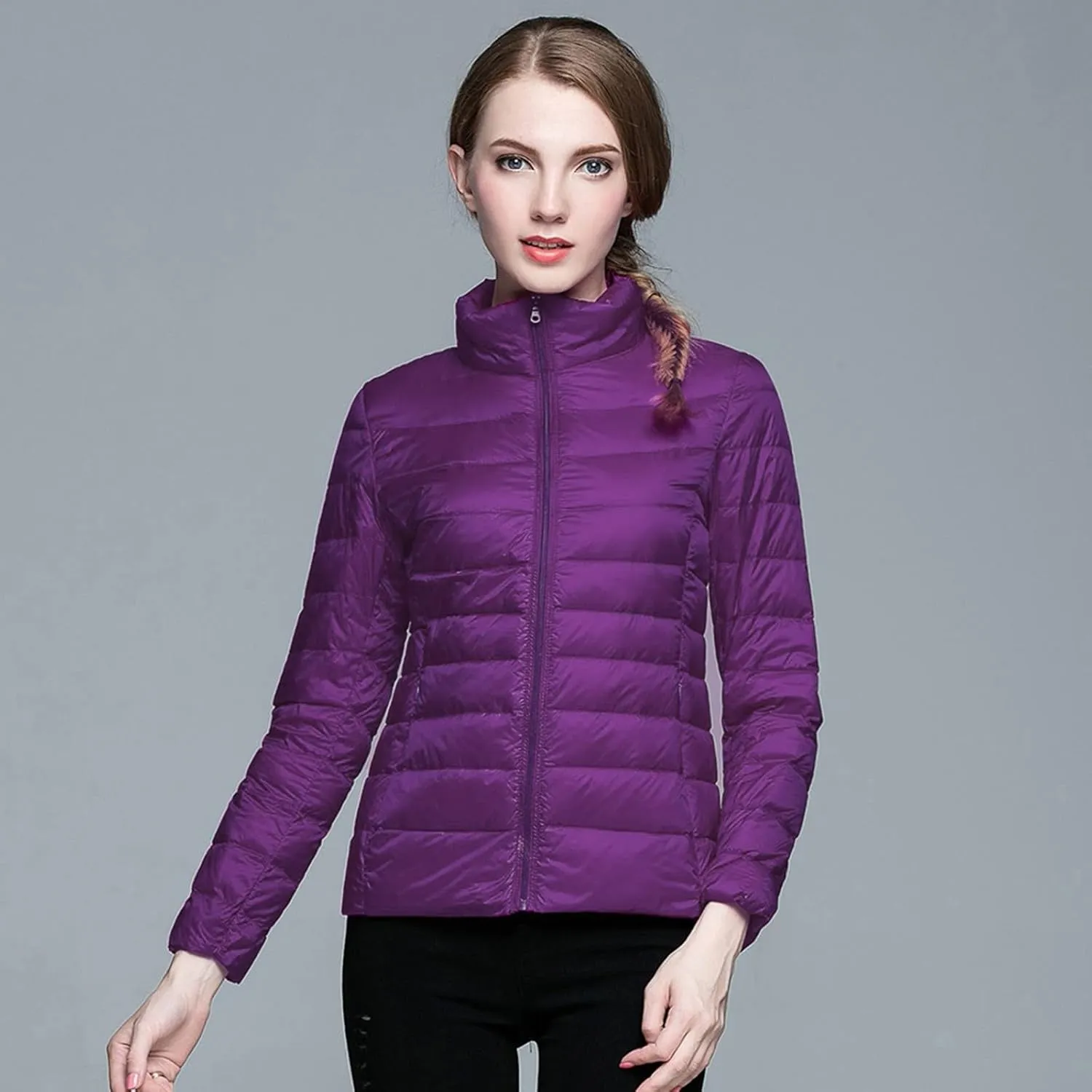 Womens Puffer Coat Light Weight Down Coats Slimming Zip Up Outerwear Warm Jacket Winter 2023 Solid Color Down Jacket