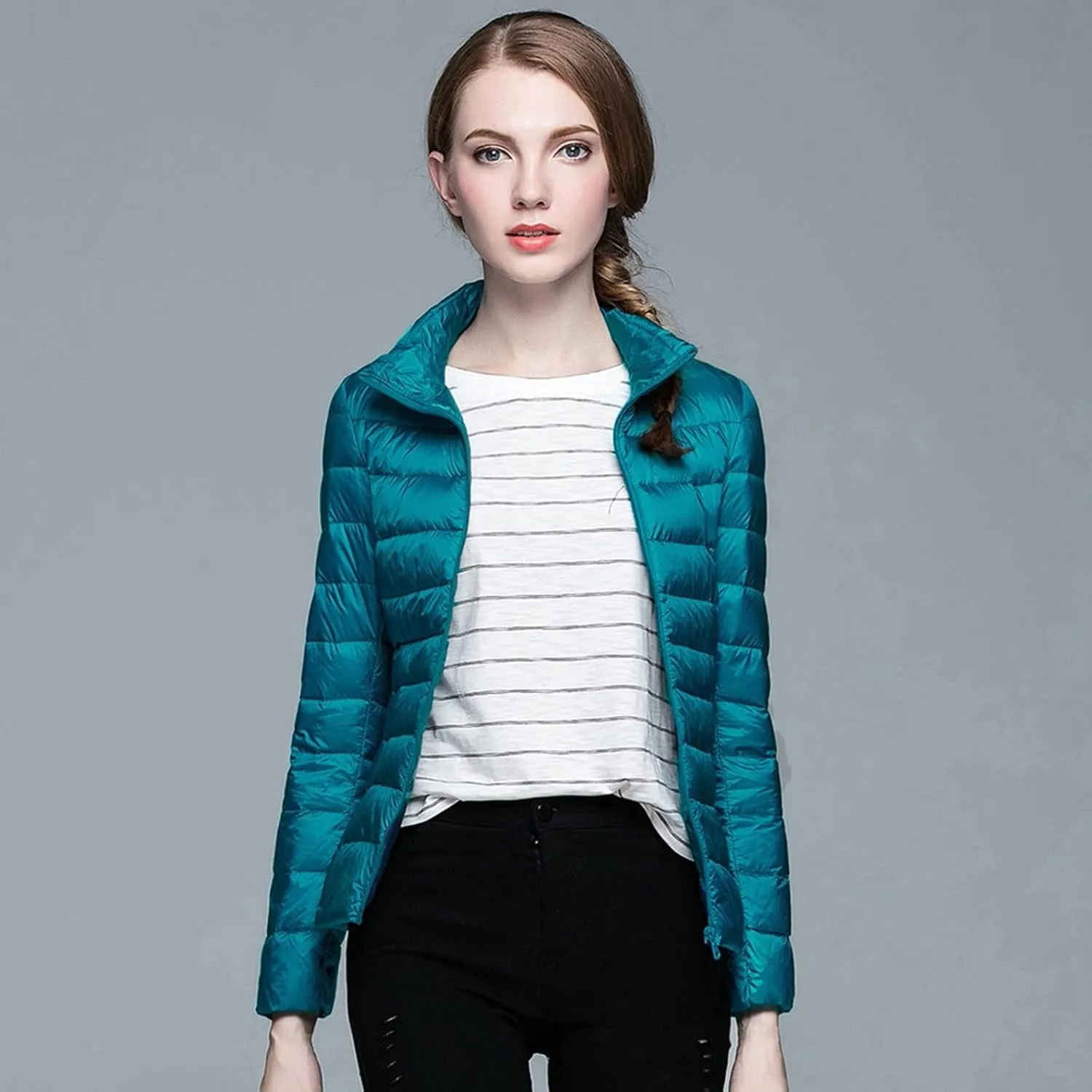 Womens Puffer Coat Light Weight Down Coats Slimming Zip Up Outerwear Warm Jacket Winter 2023 Solid Color Down Jacket