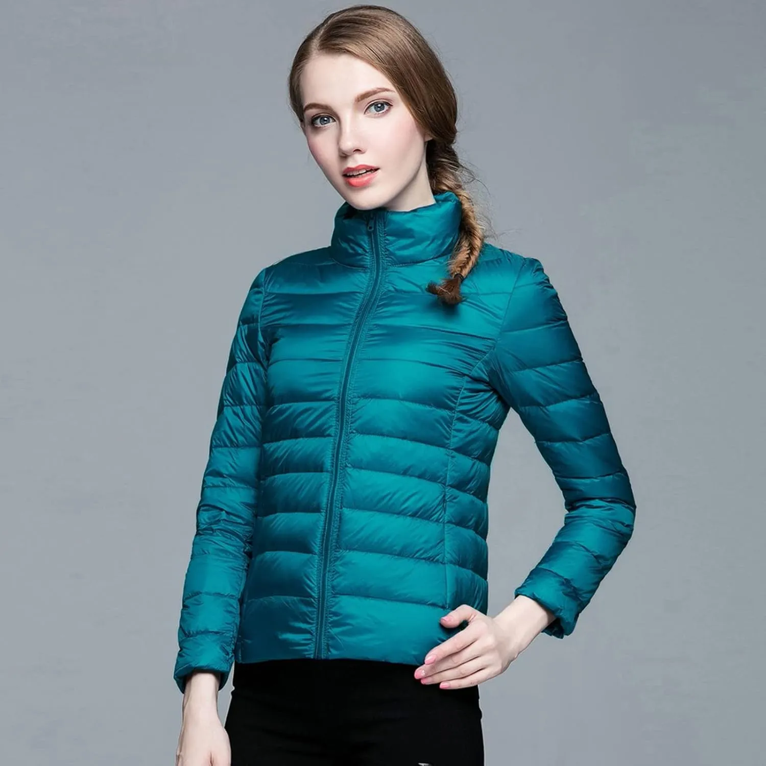 Womens Puffer Coat Light Weight Down Coats Slimming Zip Up Outerwear Warm Jacket Winter 2023 Solid Color Down Jacket