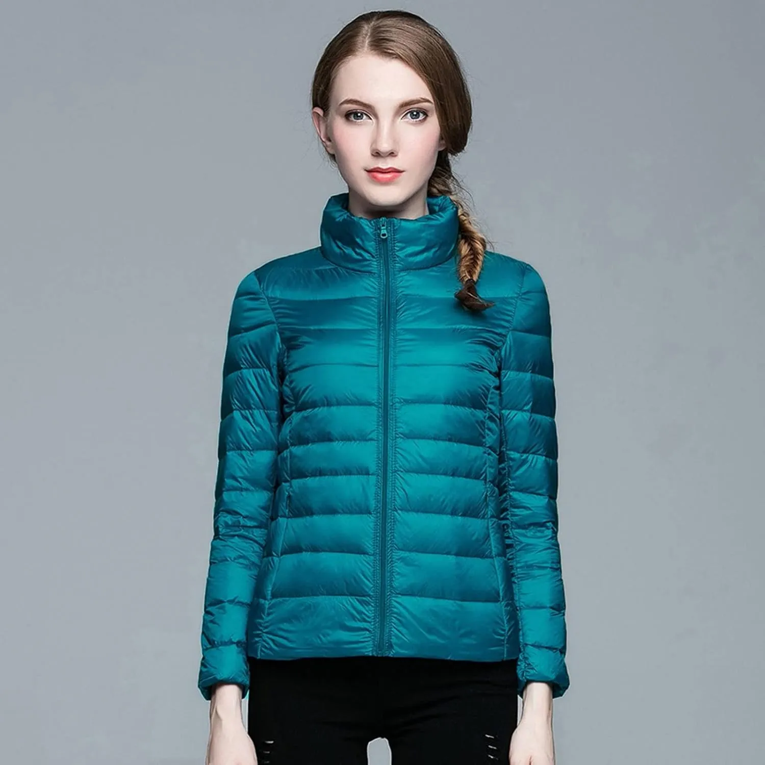Womens Puffer Coat Light Weight Down Coats Slimming Zip Up Outerwear Warm Jacket Winter 2023 Solid Color Down Jacket