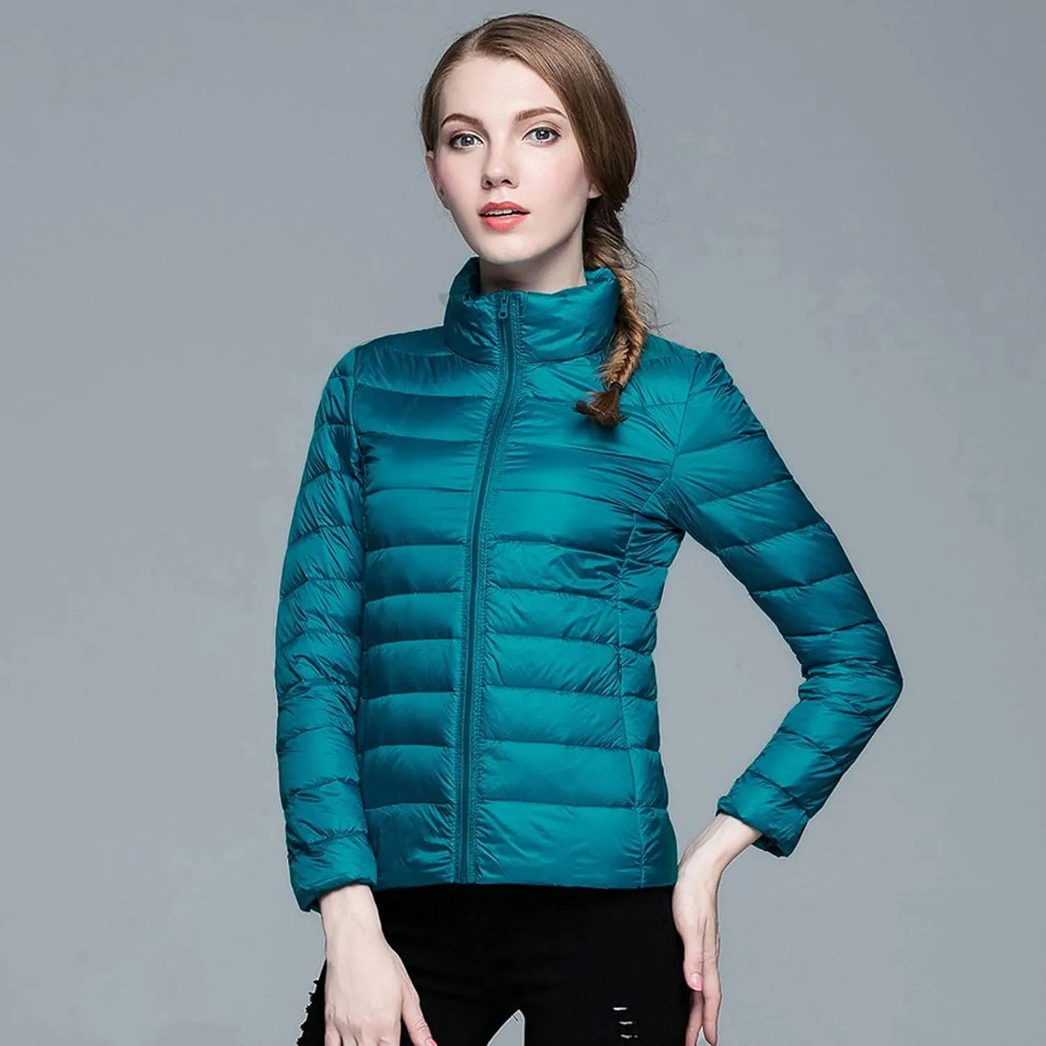 Womens Puffer Coat Light Weight Down Coats Slimming Zip Up Outerwear Warm Jacket Winter 2023 Solid Color Down Jacket