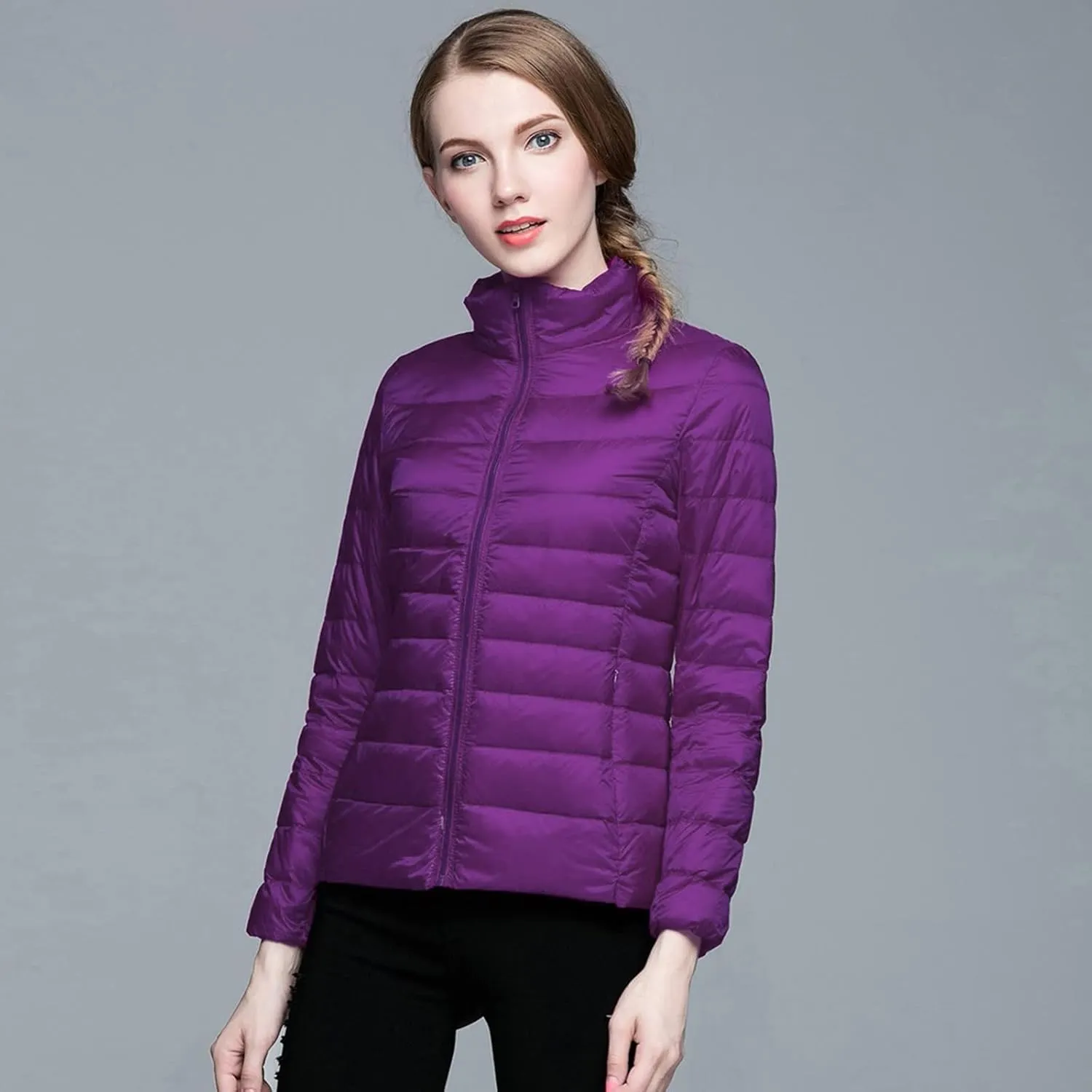 Womens Puffer Coat Light Weight Down Coats Slimming Zip Up Outerwear Warm Jacket Winter 2023 Solid Color Down Jacket