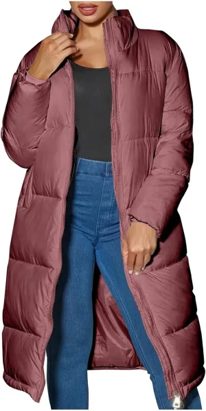 Women's Puffer Coats Winter Long Down Jackets Hooded Zip Up Casual Thicken Outdoor Windproof Trendy Warm Clothes Outerwear