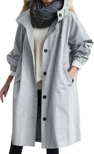 Women's Rain Jacket Autumn Winter Loose Hooded Trench Jackets Oversized Elegant Windbreaker Comfortable Coat Outwear