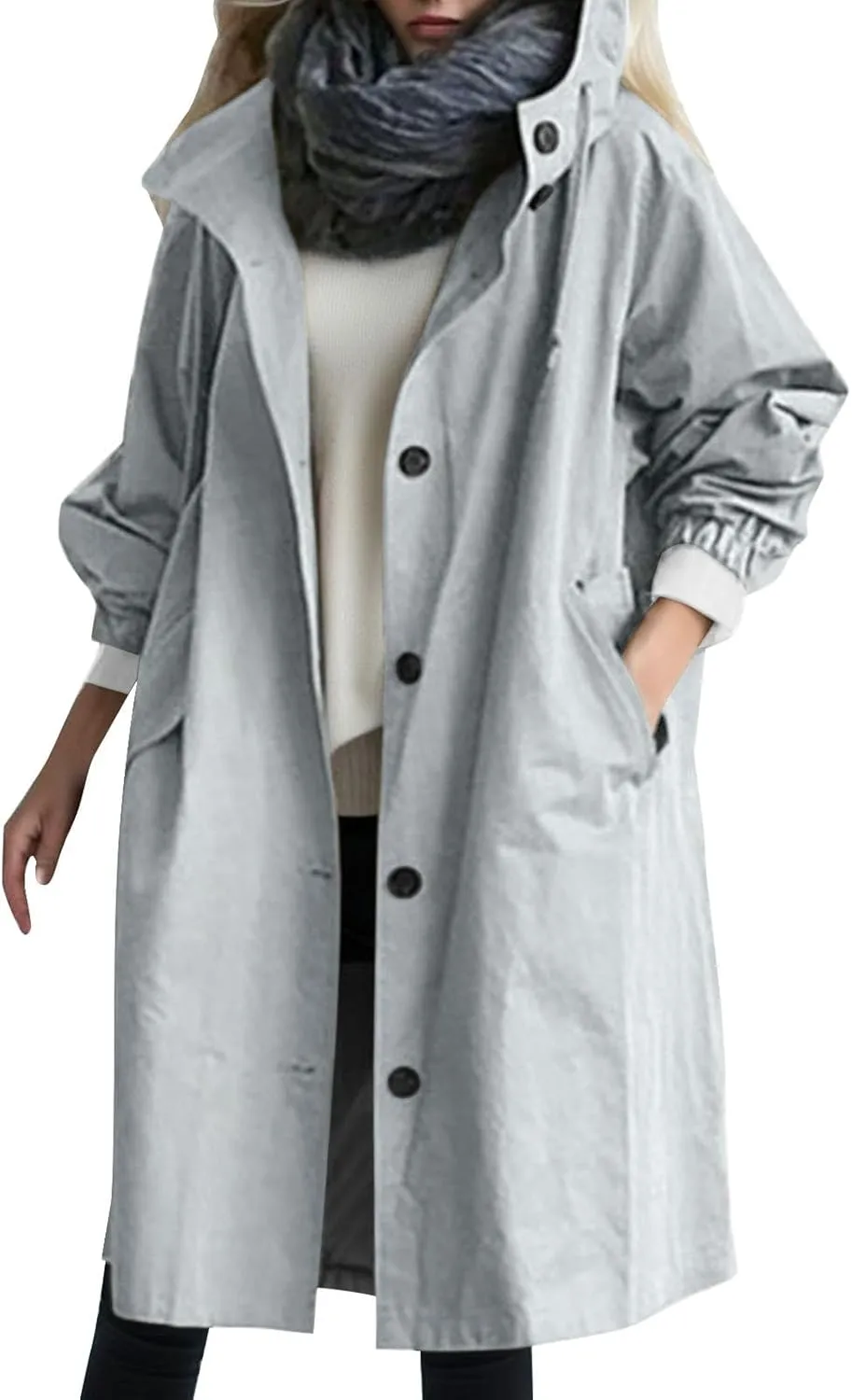 Women's Rain Jacket Autumn Winter Loose Hooded Trench Jackets Oversized Elegant Windbreaker Comfortable Coat Outwear