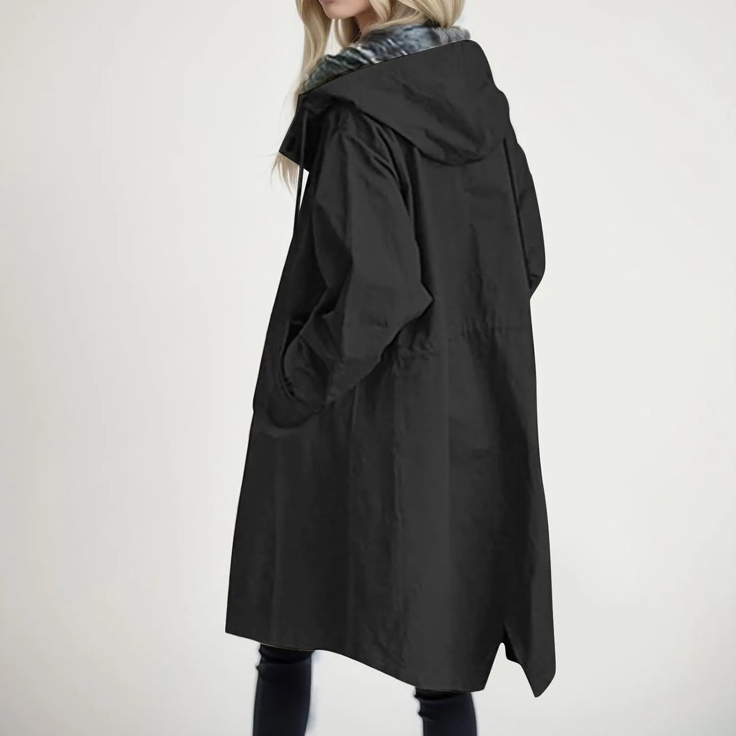 Women's Rain Jacket Autumn Winter Loose Hooded Trench Jackets Oversized Elegant Windbreaker Comfortable Coat Outwear
