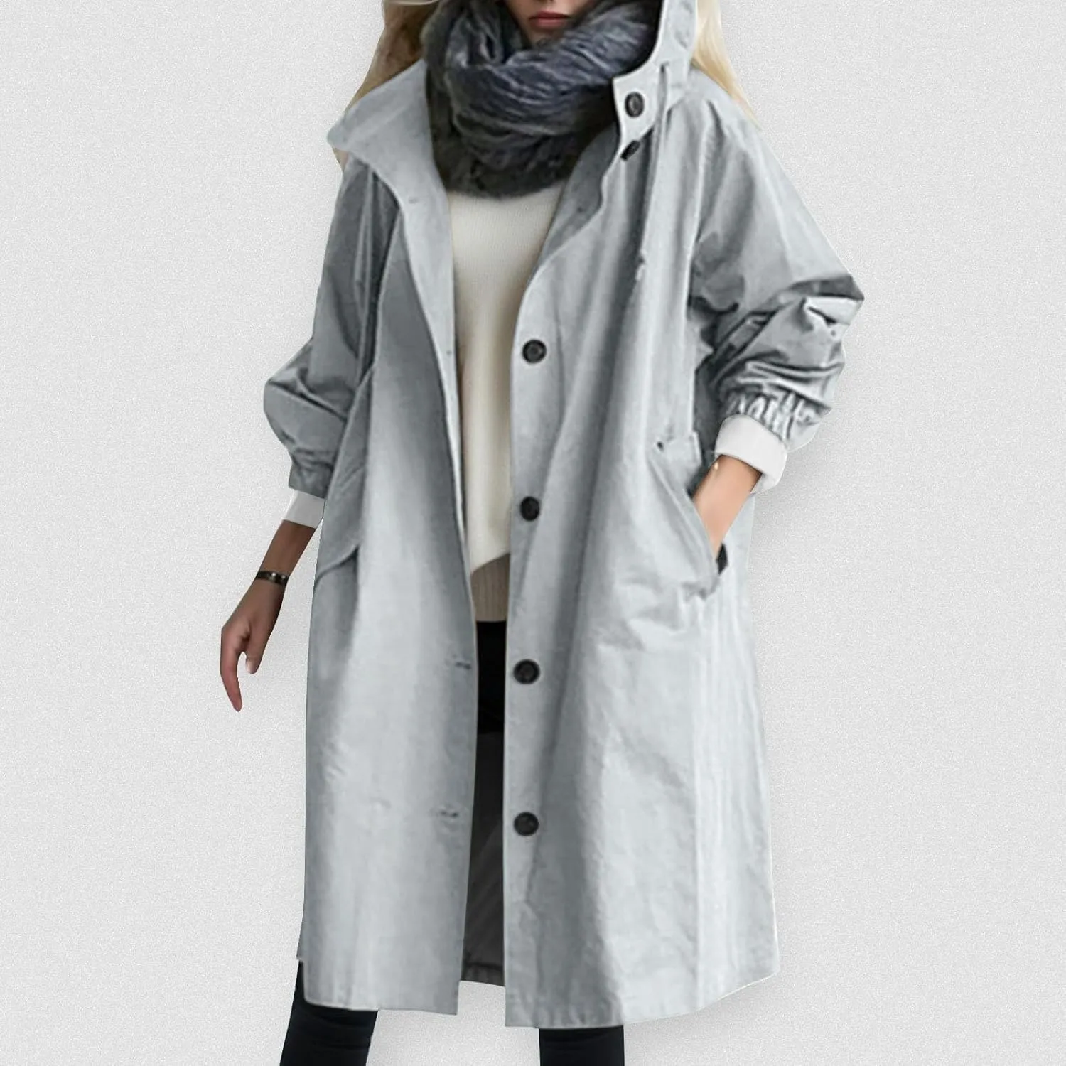 Women's Rain Jacket Autumn Winter Loose Hooded Trench Jackets Oversized Elegant Windbreaker Comfortable Coat Outwear