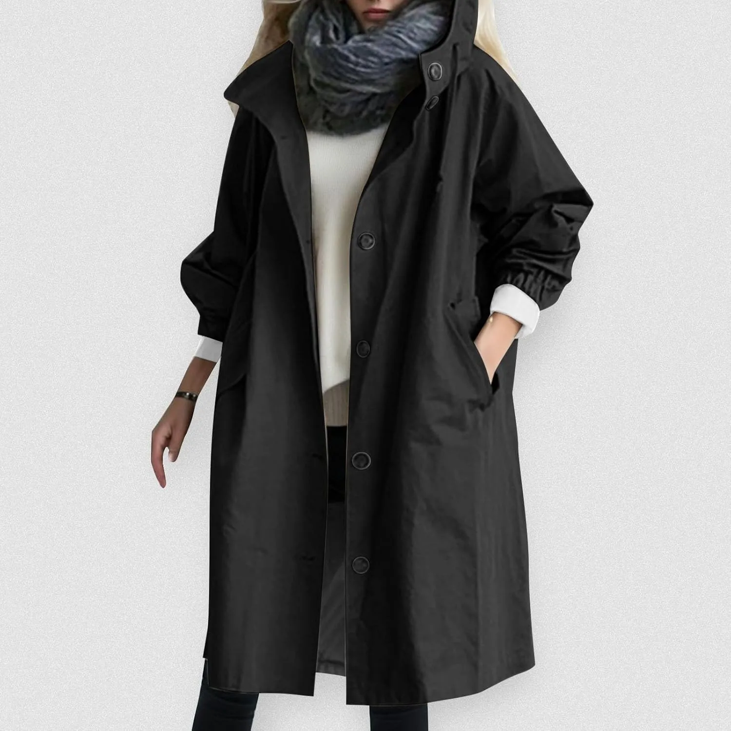 Women's Rain Jacket Autumn Winter Loose Hooded Trench Jackets Oversized Elegant Windbreaker Comfortable Coat Outwear