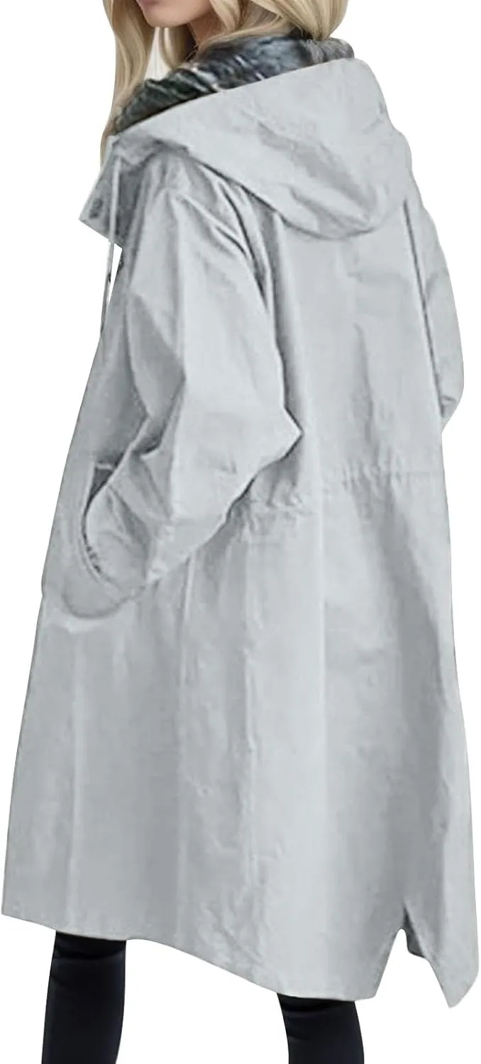 Women's Rain Jacket Autumn Winter Loose Hooded Trench Jackets Oversized Elegant Windbreaker Comfortable Coat Outwear