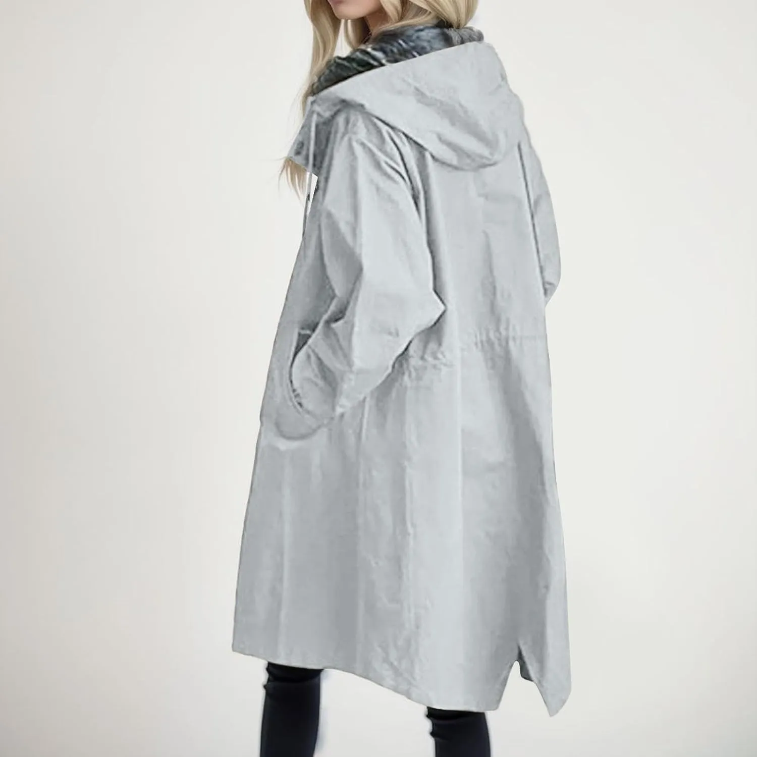 Women's Rain Jacket Autumn Winter Loose Hooded Trench Jackets Oversized Elegant Windbreaker Comfortable Coat Outwear