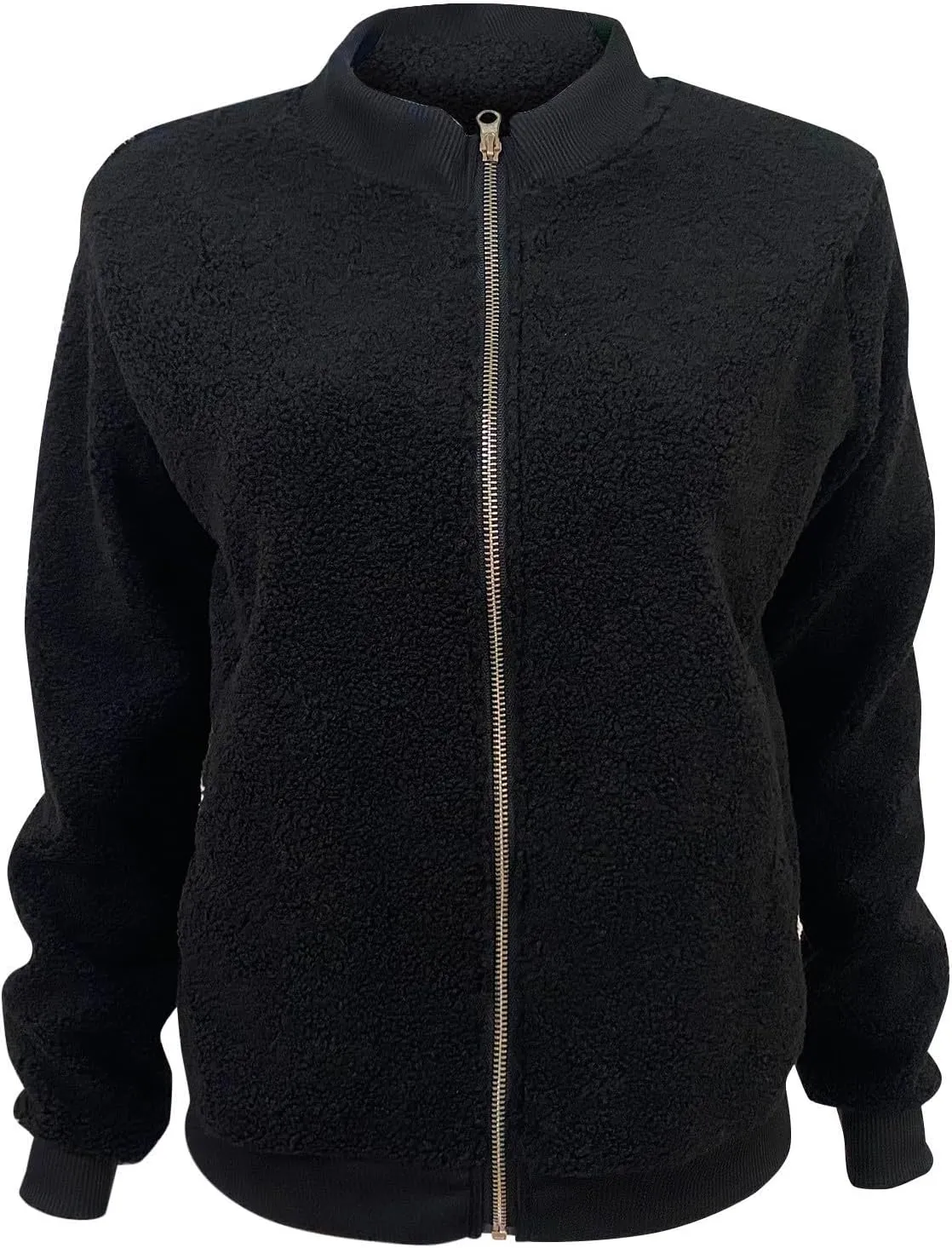 Women's Sherpa Fleece Jacket Faux Fuzzy Long Sleeve Casual Zip up Bomber Coat Winter Fuzzy Casual Zip up Coat Pocket