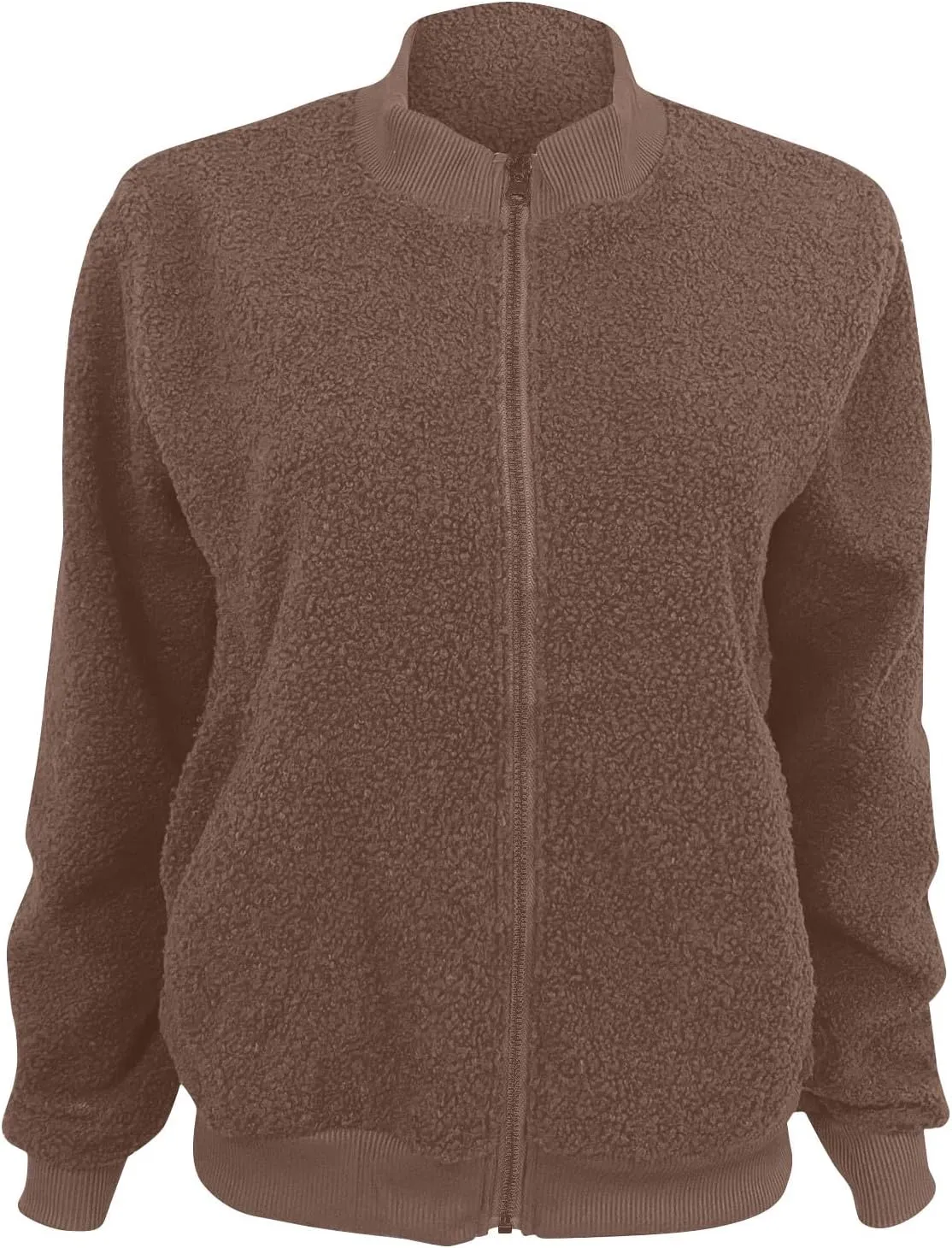 Women's Sherpa Fleece Jacket Faux Fuzzy Long Sleeve Casual Zip up Bomber Coat Winter Fuzzy Casual Zip up Coat Pocket