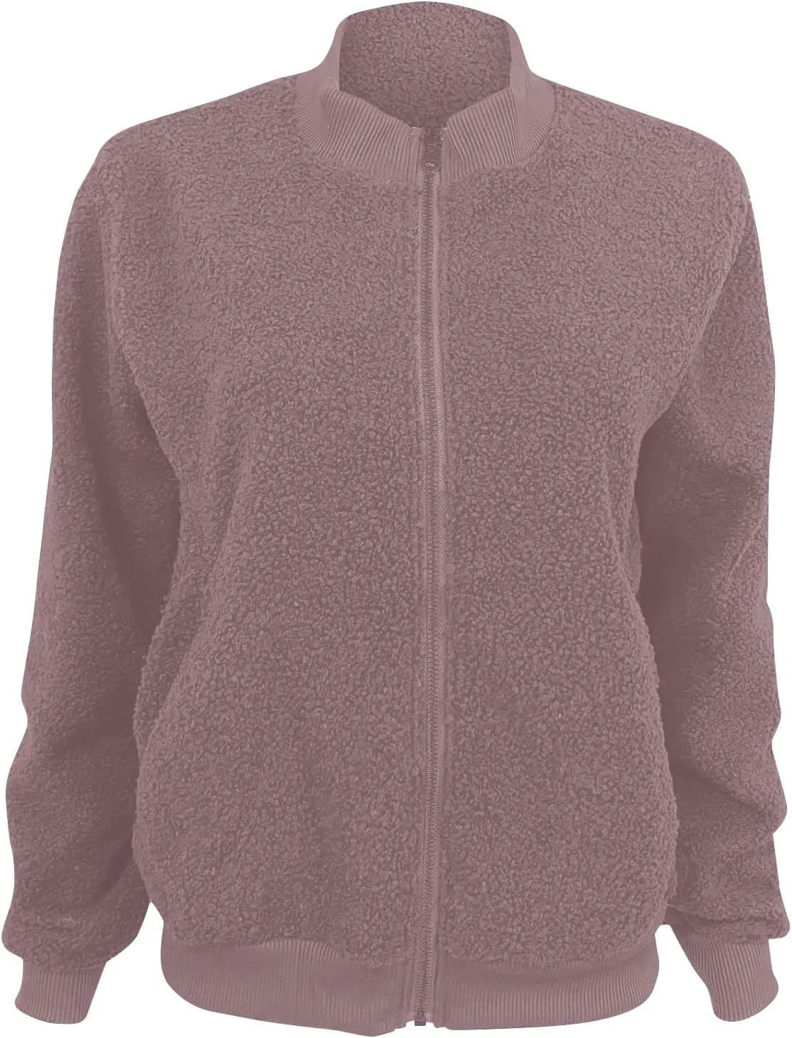 Women's Sherpa Fleece Jacket Faux Fuzzy Long Sleeve Casual Zip up Bomber Coat Winter Fuzzy Casual Zip up Coat Pocket
