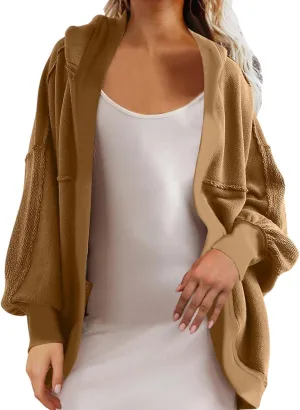 Women's Sweatshirt Cardigan Oversized Long Sleeve Open Front Hooded Jackets Cozy Coats