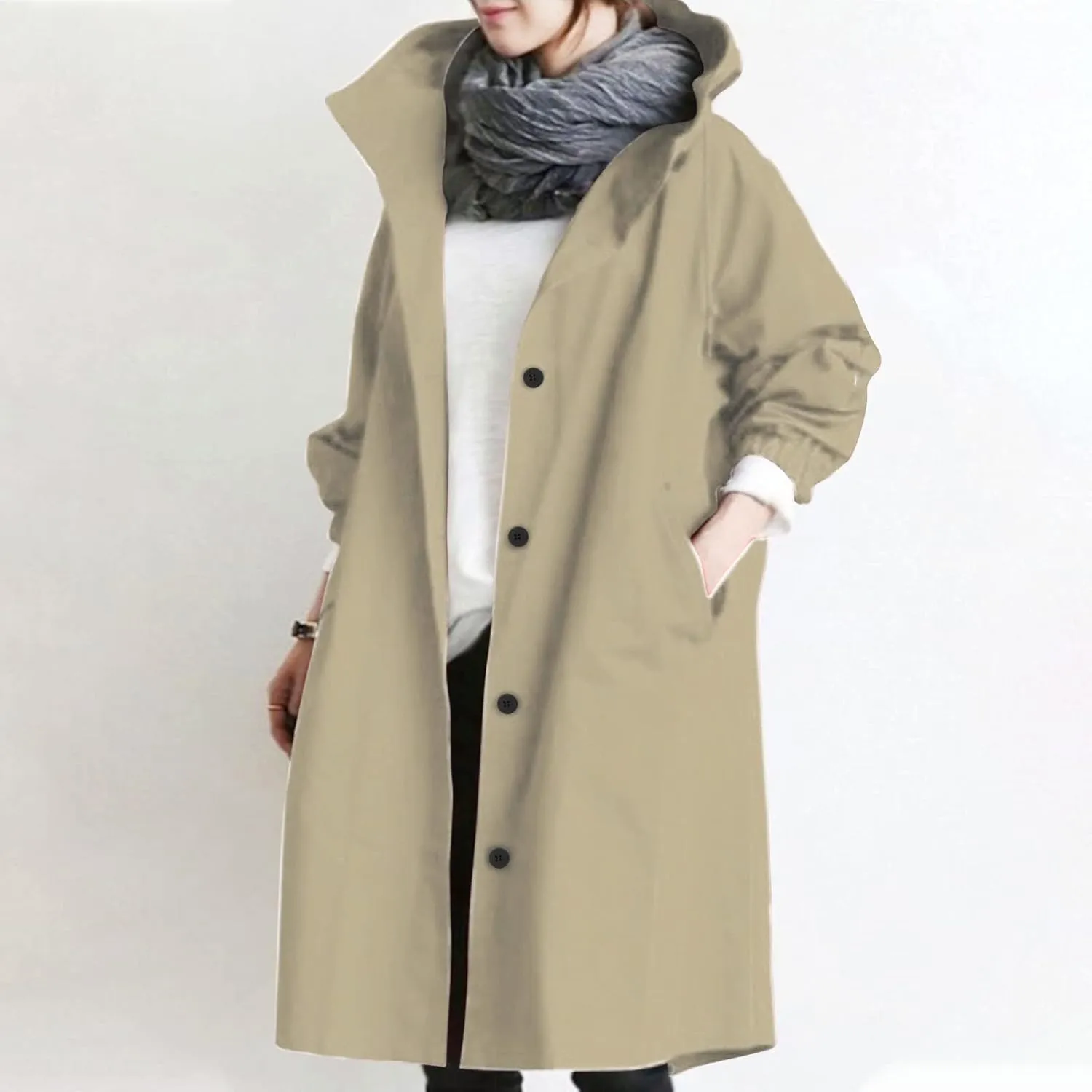 Women's Trench Coat Long Single-Breasted Rain Jacket Spring Fall Fashion Windbreaker Classic Lapel Overcoat Outerwear