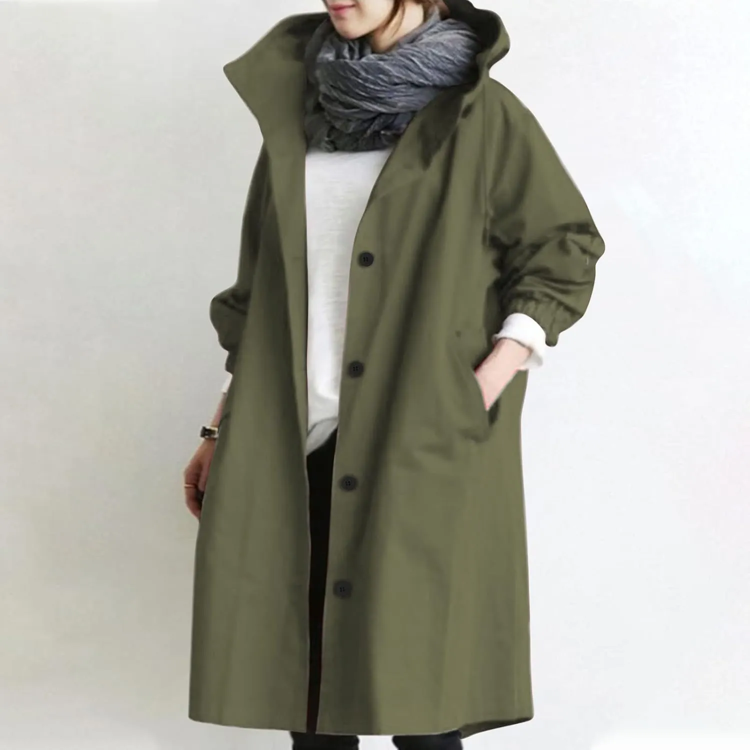 Women's Trench Coat Long Single-Breasted Rain Jacket Spring Fall Fashion Windbreaker Classic Lapel Overcoat Outerwear