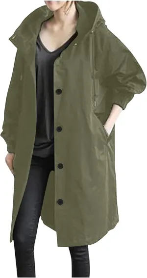 Women's Trench Coat Long Single-Breasted Rain Jacket Spring Fall Fashion Windbreaker Classic Lapel Overcoat Outerwear