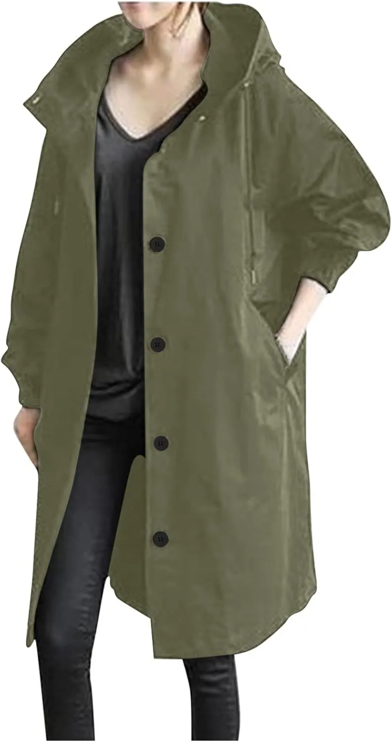 Women's Trench Coat Long Single-Breasted Rain Jacket Spring Fall Fashion Windbreaker Classic Lapel Overcoat Outerwear