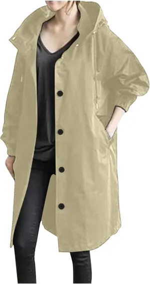 Women's Trench Coat Long Single-Breasted Rain Jacket Spring Fall Fashion Windbreaker Classic Lapel Overcoat Outerwear