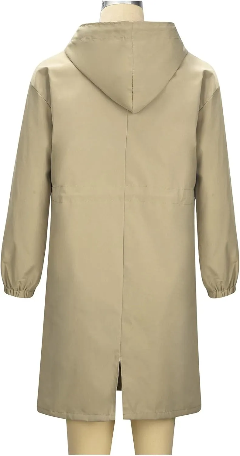 Women's Trench Coat Long Single-Breasted Rain Jacket Spring Fall Fashion Windbreaker Classic Lapel Overcoat Outerwear