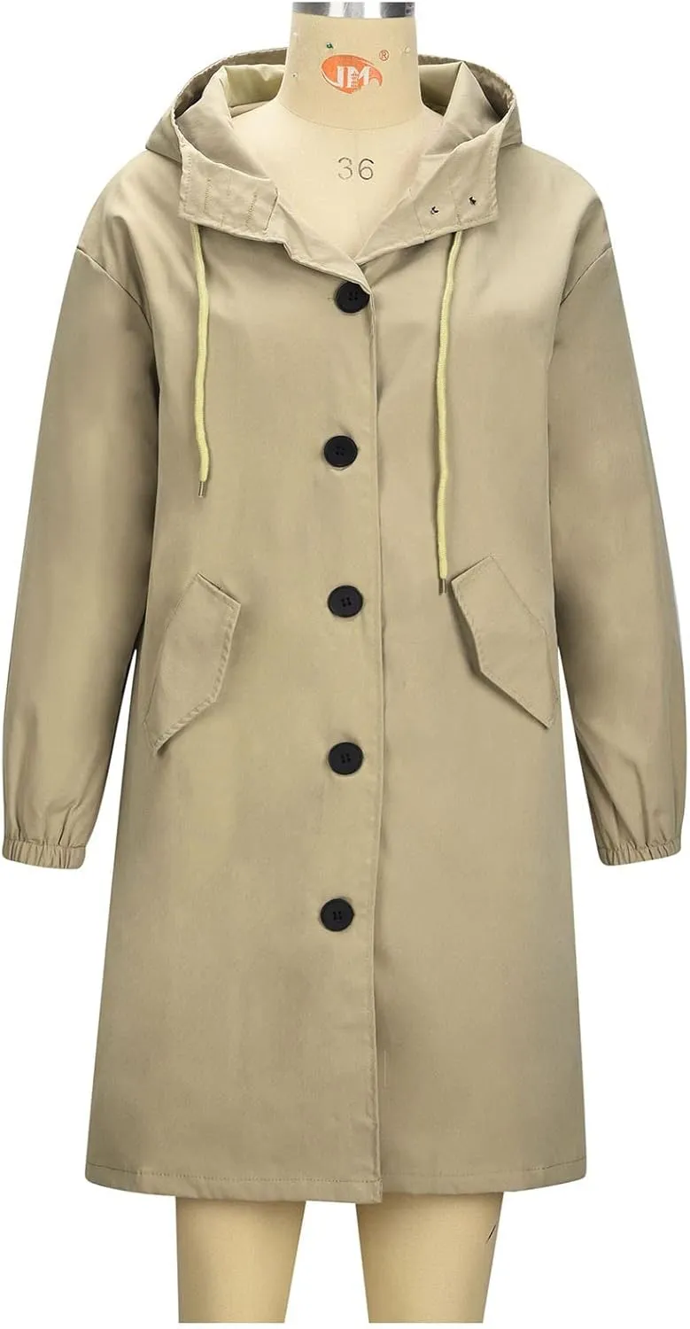 Women's Trench Coat Long Single-Breasted Rain Jacket Spring Fall Fashion Windbreaker Classic Lapel Overcoat Outerwear
