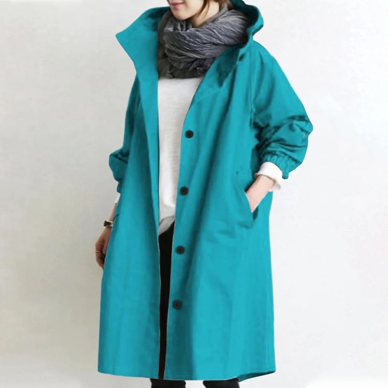 Women's Trench Coat Long Single-Breasted Rain Jacket Spring Fall Fashion Windbreaker Classic Lapel Overcoat Outerwear