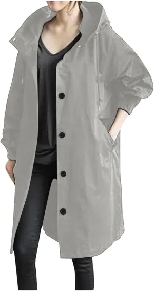Women's Trench Coat Long Single-Breasted Rain Jacket Spring Fall Fashion Windbreaker Classic Lapel Overcoat Outerwear