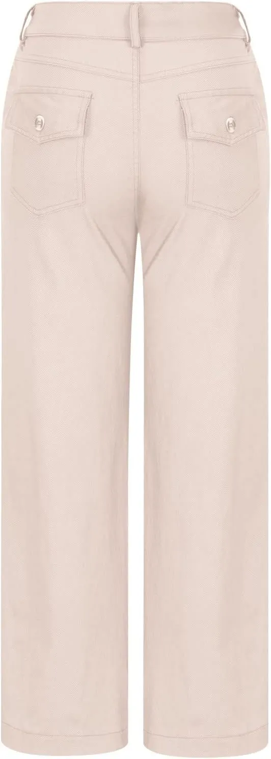 Women's Twill Suit Pants Fashion Casual High Waisted Straight-Leg Pants Classic Business Work Dress Pants Trousers