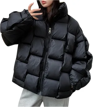 Women's Winter Coat Thicken Puffer Padded Quilted Lapel Down Jacket Outdoor Warm Lightweight Casual Zipper Parka Outwear