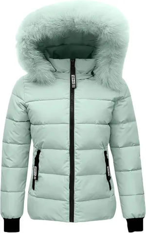 Women's Winter Down Jackets Quilted Puffer Coat Warm Faux Fur Trim Hood Slim Fit Outerwear with Side Zip Pockets