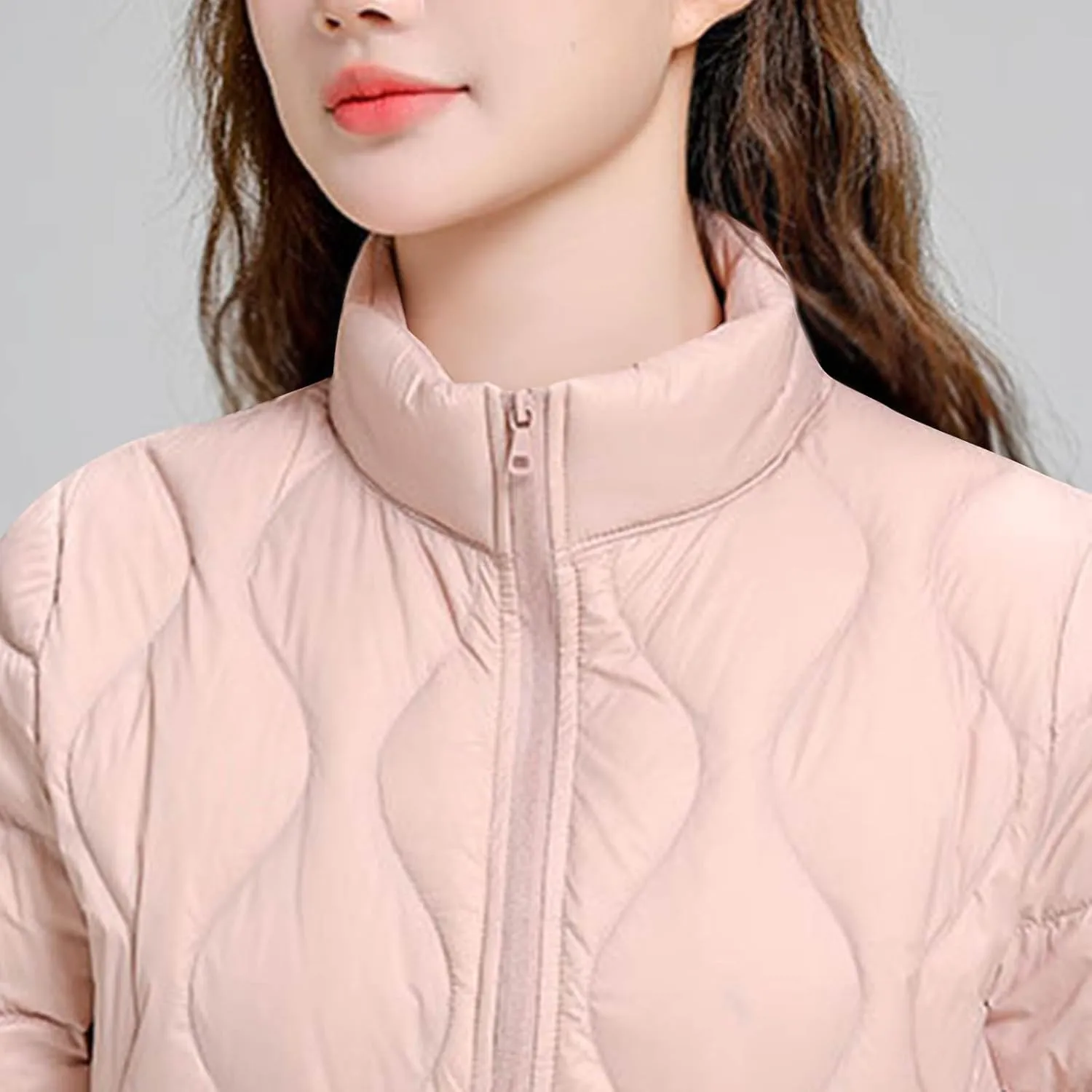 Women's Winter Lightweight Down Jacket Short Puffer Jacket Stand Collar Long Sleeved Warm Coats Padded Jacket