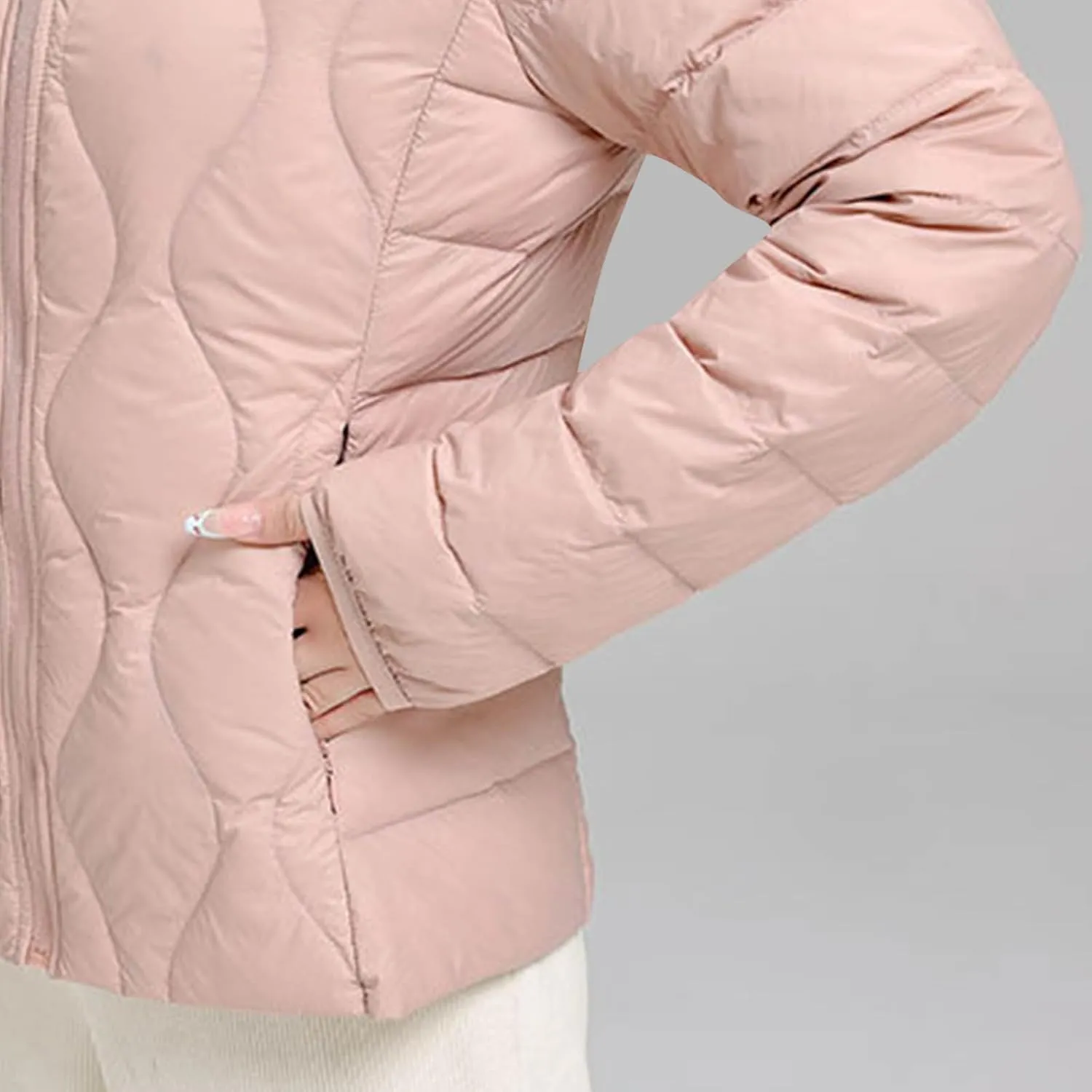 Women's Winter Lightweight Down Jacket Short Puffer Jacket Stand Collar Long Sleeved Warm Coats Padded Jacket